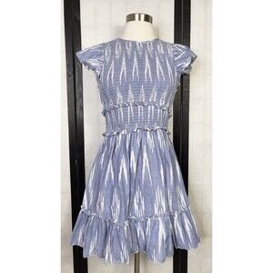 Saylor - Indigo Blue & White Ikat Print Cotton Mini Dress. Size: S